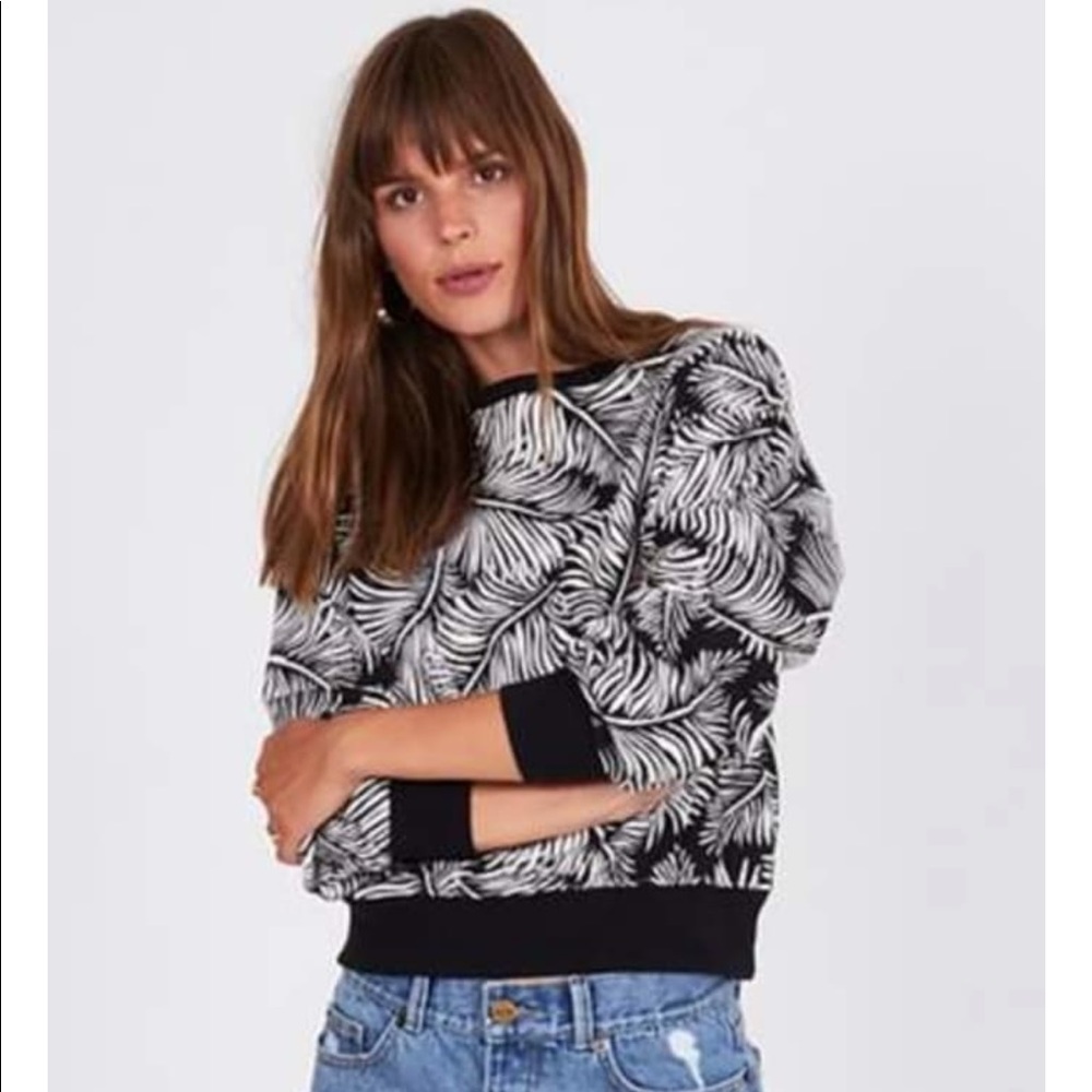 Amuse Society Black and White Palm Leaf Sweatshirt